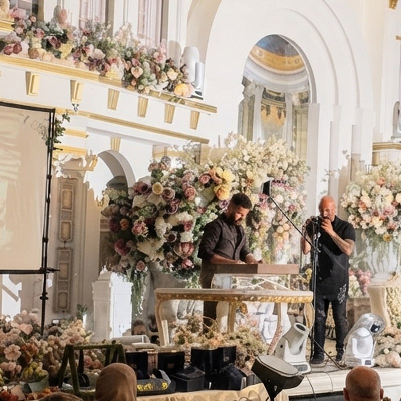 Live sand art performance on stage at a wedding reception